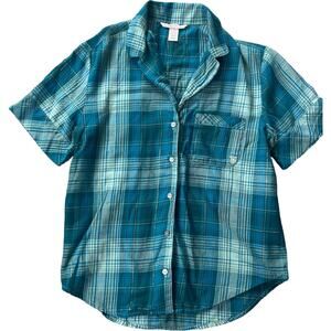 NWOT Victoria's Secret Button Up Shirt Plaid Short Sleeve Cheast Pocket Green XS